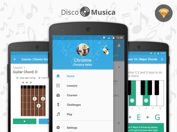 DiscoMusica – Sketch Mobile UI Kit