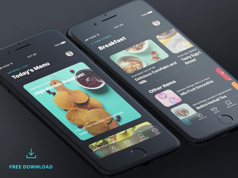 iOS 11 Food UI Kit - Free PSD