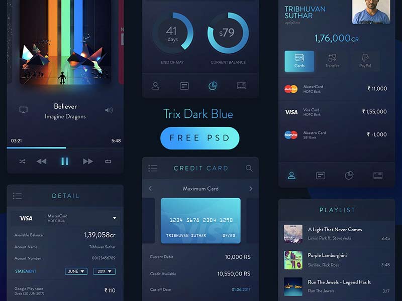 Trix Dark Blue UI Kit - Free PSD