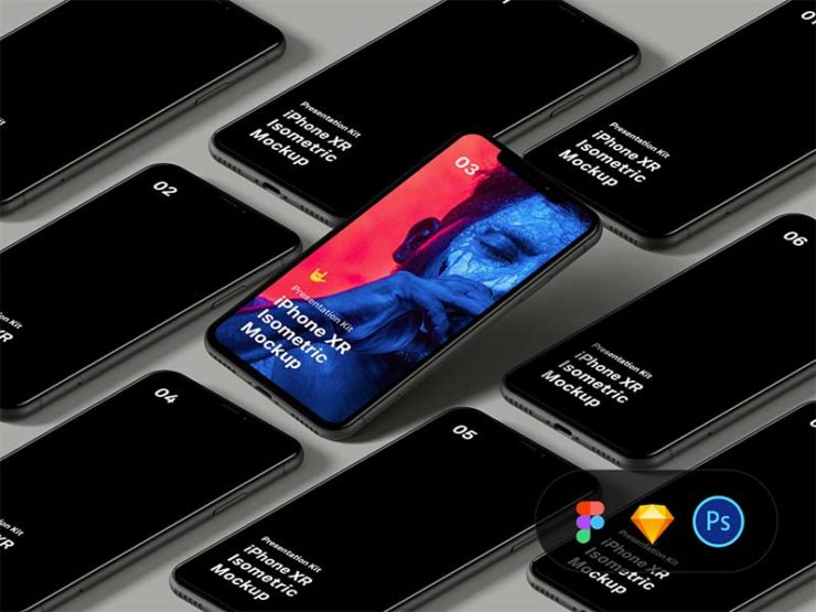 Isometric iPhone XR Mockup for Sketch, Figma and Photoshop